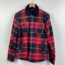 American Eagle Jacket Mens Small Red Black Flannel Plaid Corduroy Collar AE New - £43.84 GBP