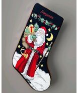 Lands End Santa Claus Needlepoint Christmas BENJAMIN Navy Wool Holiday S... - $57.42