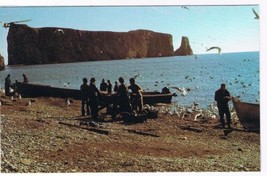 Quebec Laminated Postcard RPPC Perce Fishermen Preparing To Catch Cod - $2.96