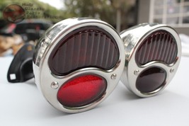 Model A Stainless Tail Lamps Black Brackets Set Hot Rod Truck Custom Mounted New - £70.69 GBP