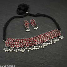 Oxidised Silver Plated Jewelry Stone Party Wear Set Adjustable Kundan Antique a - £3.92 GBP