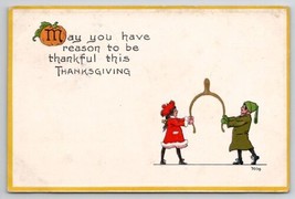 Thanksgiving Greetings Characters With Wishbone Be Thankful Postcard K29 - £5.55 GBP