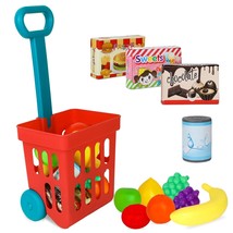 Toy Shopping Cart Play Set, Plastic Food Toys, Interactive Play Set, Learning Re - £31.63 GBP