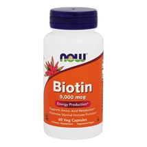 NOW Foods Biotin 5000 mcg., 60 Vegetarian Capsules - £7.61 GBP
