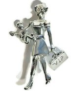 VIP Working Mom Mother &amp; Baby Brooch Pin Silver-Tone Metal 2.5&quot; - £18.37 GBP