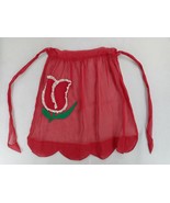 VTG Chiffon Hand Made Half Apron Red Valentines Day Folk Art Kitchen Baking - $11.39