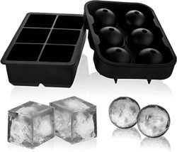 Set of 2 Silicone Square and Round, Easy Release and Flexible Ice Trays,... - £12.57 GBP