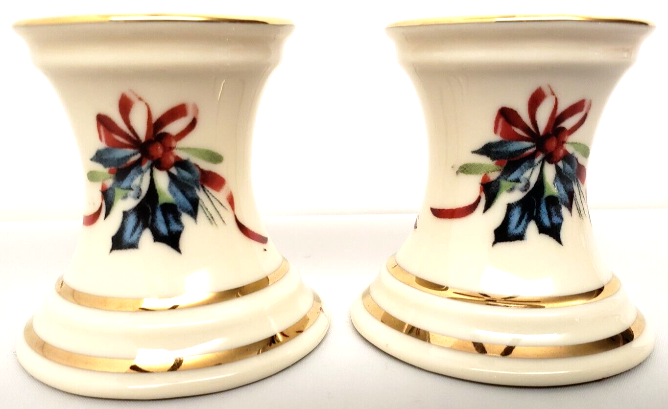 Lenox Winter Greetings Pair Taper Candle Stick Holders New No Box 2 1/4" Tall - $37.40