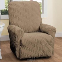 Double Diamond Stretch Slipcover - Recliner Beige - £53.02 GBP