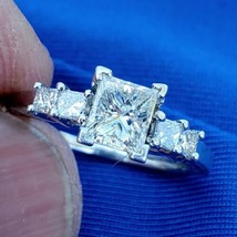 Earth mined Diamond Princess cut Engagement Ring Platinum Deco Geometric Style - £3,876.16 GBP