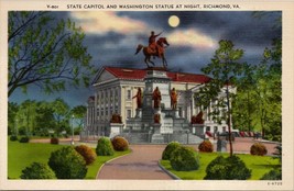 Richmond Virginia Washington Statue by Night State at Capitol Linen Postcard U11 - £3.95 GBP