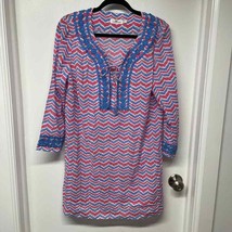 Vineyard Vines Whale Tail Chevron Cover Up Dress Pink Blue Embroidered L... - £29.48 GBP