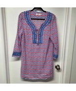 Vineyard Vines Whale Tail Chevron Cover Up Dress Pink Blue Embroidered L... - £29.49 GBP