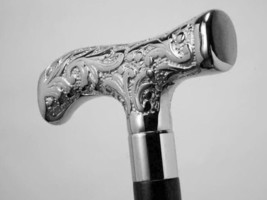 Brass Silver Derby Head Handle Black Wooden Cane Walking Stick 37&quot; Shaft Design - £29.41 GBP