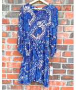 Calvin Klein Women’s Printed Blue Tiered Peasant Dress 6 BOHO V-Neck NWT... - $76.32 CAD