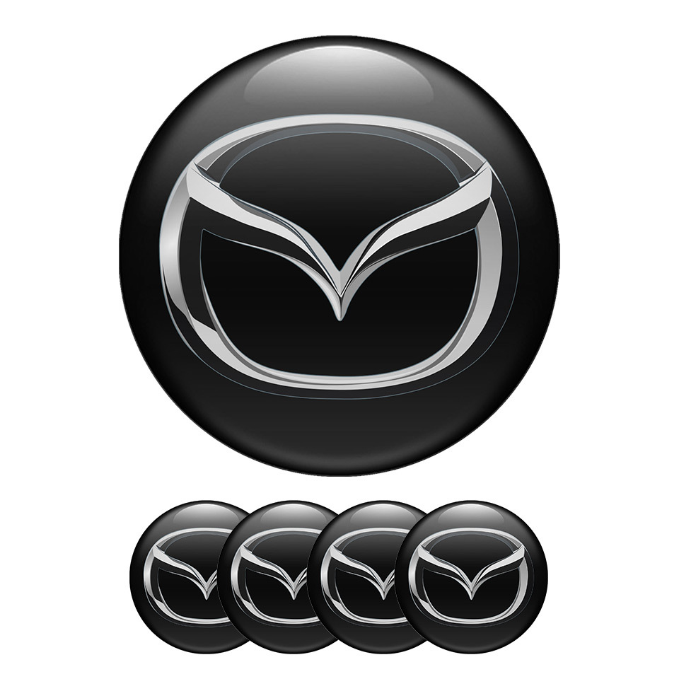 Set of 4 Black Mazda Silver Logo Domed Sticker for Rim Center Wheel Hub Cap  - $9.60 - $26.50