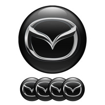 Set of 4 Black Mazda Silver Logo Domed Sticker for Rim Center Wheel Hub ... - £7.65 GBP+
