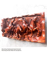 Hand Carved Wild Running Horses Large Decorative Sculpture - Teak Wood W... - $898.90