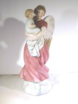 Homco Home Interiors Angel #1414 Porcelain Figurine VGC Brown Hair Red Robe Baby - £26.57 GBP