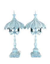 Antique Italian Pair Of Turquoise Blue Candelabra Lamp Enamel On Bronze - £7,968.77 GBP