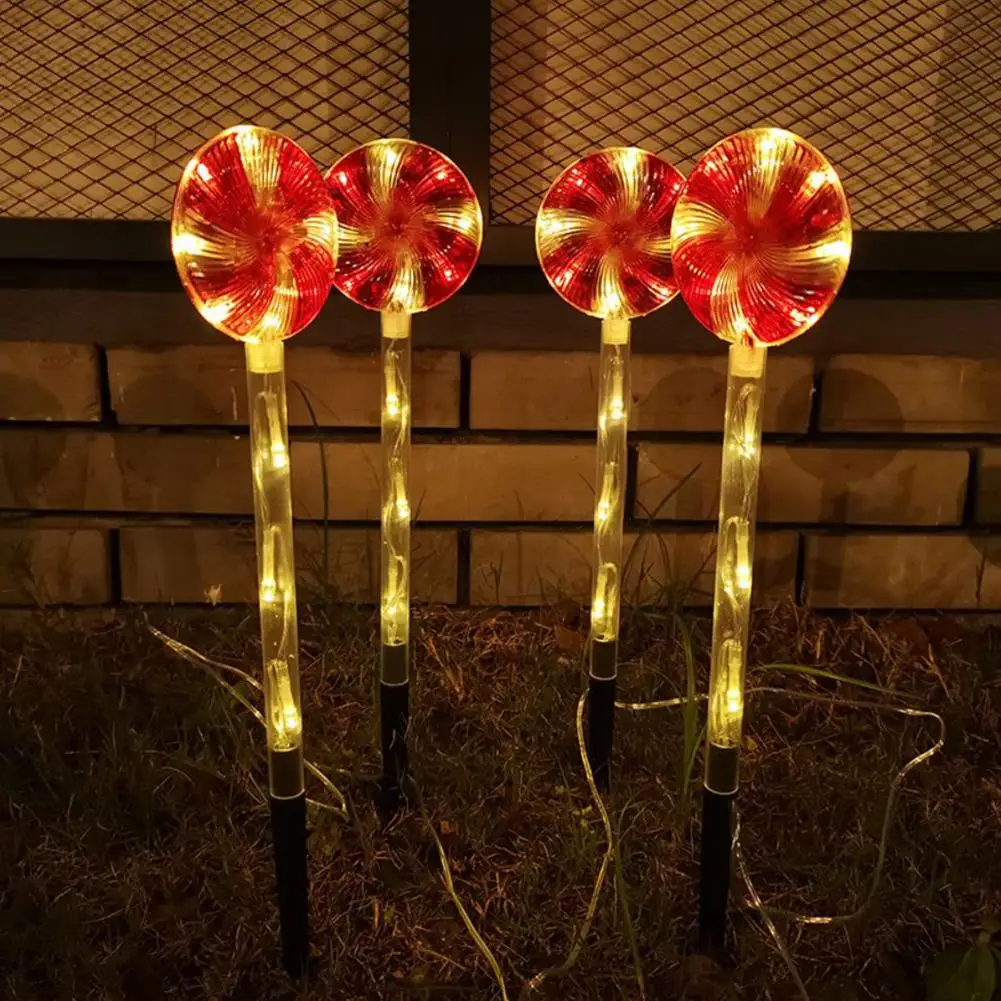 4Pcs 8 Modes Led Solar Christmas Candy Cane Pathway Lawn Lamp New Year Holiday S - £75.40 GBP
