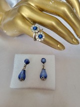 Vintage Blue Starburst &amp; Rhinestone Ring &amp; Lucite Earrings Lot - £12.47 GBP