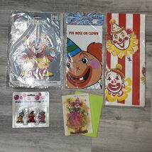 Vtg Birthday Party Supplies Clown Cake Toppers Game Cloth Honeycomb Cent... - $86.38