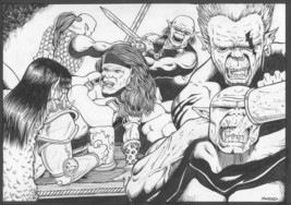 Original RPG Art by &quot;Phred&quot; Rawles; Orcs going Crazy in Medevil Cantina Bar - £62.21 GBP