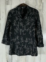 Carole Little Button Front Linen Blouse Black Size Small Beige Embroider... - $19.77