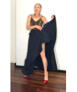 Black Maxi Circle Skirt Sides Splits Spanish Flamenco Dress Skirt in Black - $761.39