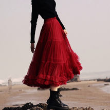 Burgundy Midi Tutu Skirt Outfit Women Custom Plus Size Layered Tulle Skirt image 11