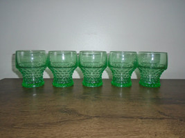 Green Hobnail Drinking Cocktail Glasses Vintage Set of Five 1950s - £38.17 GBP