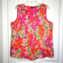 Talbots Pink Watercolor Floral Pleated Sleeveless Tank Top 16 100% Cotto... - £15.91 GBP