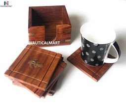 Wooden Anchor Coaster Holder for Tea Cups Coffee Mugs and Water Glasses - Set Of - £62.12 GBP