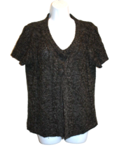 BCBG MaxAzria Women&#39;s Knit Short Sleeve Sweater Gray Black Medium M Open Front - £14.16 GBP