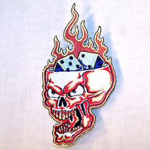 6 Open Skull Head W Dice Emb Patch Sew Or Iron P-350 Flames Flaming Biker New - £7.41 GBP