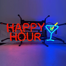 Handcrafted Happy Hour Premium Bar Décor Junior Neon Light Neon Sign 18&quot;x9&quot; - £233.15 GBP