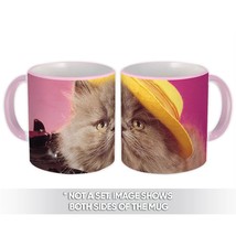 Cat : Gift Mug Cute Animal Kitten Funny Friend Yellow Hat - £12.70 GBP