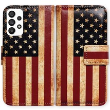 Galaxy A53 Case, Retro American Flag Leather Flip Phone Case Wallet Cover With C - $26.99