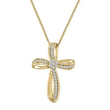 1/10CT Diamant Blanc 14K or Jaune Gp Argent Religieux Croix Pendentif - £93.47 GBP