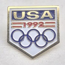 USA Olympic Rings Pin Gold Tone Vintage 1992 Red White Blue 90s - $9.89