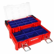 WORKPRO 17-inch Plastic Tool Box, Red Storage Box with Locking Lid and Stainless - £50.51 GBP