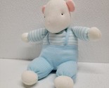 Vintage Eden Baby Knit Teddy Bear Plush White Blue Overalls 10&quot; - £42.80 GBP