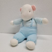 Vintage Eden Baby Knit Teddy Bear Plush White Blue Overalls 10&quot; - £42.65 GBP