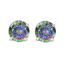 Round Cut CZ Rainbow Peacock Multi-color Topaz Sterling Silver Stud Earrings - £8.38 GBP+