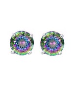Round Cut CZ Rainbow Peacock Multi-color Topaz Sterling Silver Stud Earr... - £8.32 GBP+