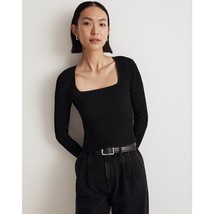 Madewell Womens Ottoman Pullover Crop Sweater Top Ribbed Square Neck Black XS - £26.89 GBP
