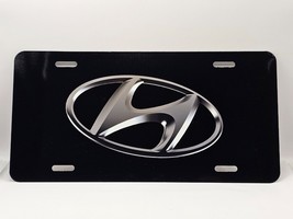 Hyundai &quot;3D&quot; Logo Inspired Art Black FLAT Aluminum License Tag Plate * BLEMISHED - £10.61 GBP