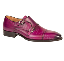 Men&#39;s Handmade Purple Leather Double Monk Strap Dress Shoes Custom shoes for men - £138.83 GBP