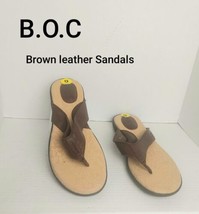 B.O.C Brown Faux Leather Slip On Flip Flop Sandals Shoes Size 9M - $18.00